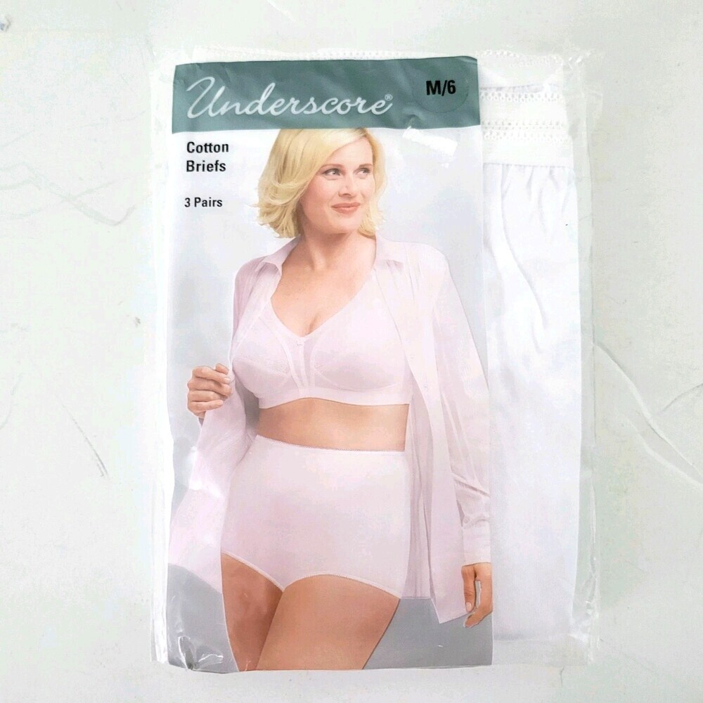 Underscore 3 Pack Briefs Panties Size M/6 New Old Stock 100% Cotton Optic White